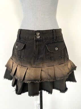 Cosmic Aura Y2K Distressed Two-Tone Mini Skirt Flap Pockets Sz L Casual Festival